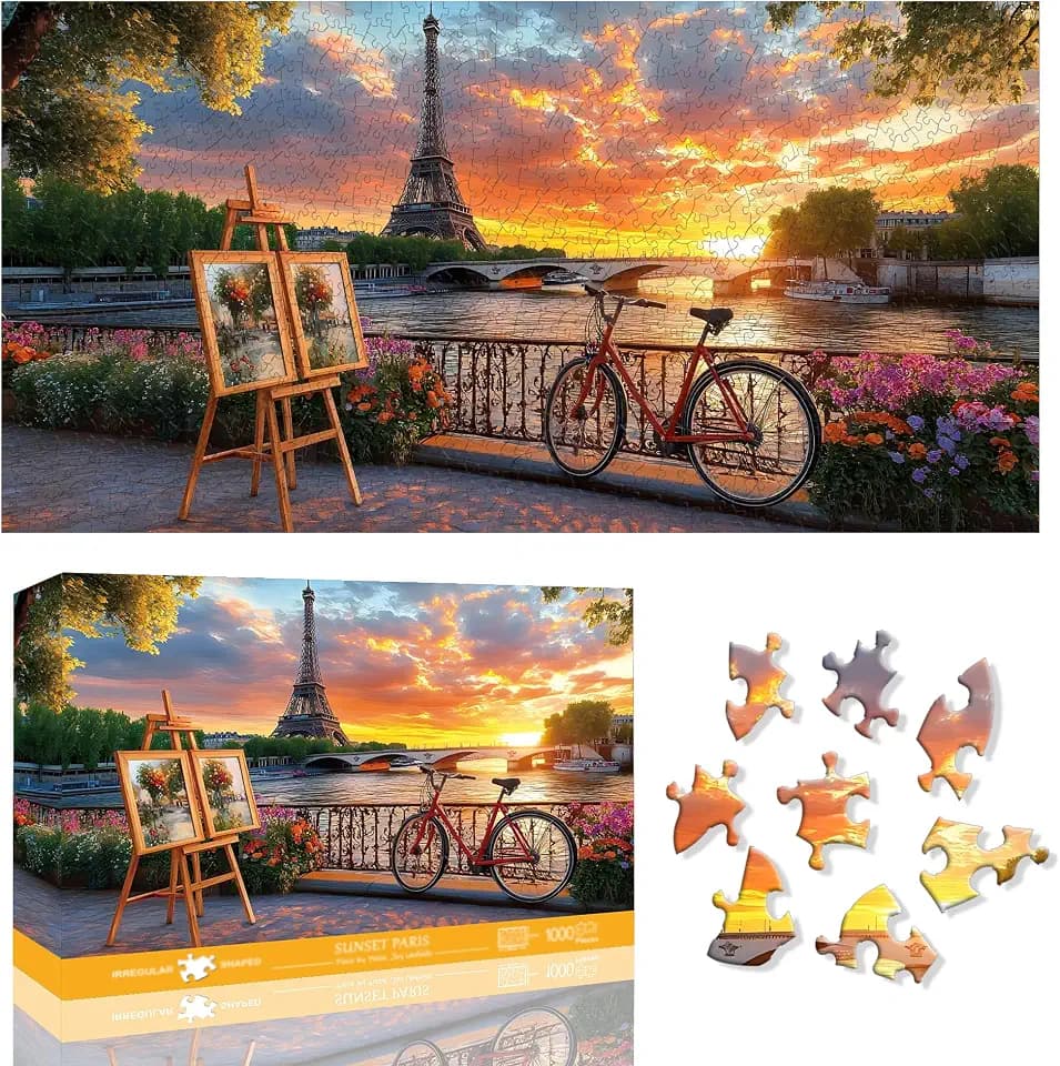 Extra Large Sunset Paris 1000-Piece Jigsaw Puzzle for Adults - Challenging Irregular Shapes, No-Dust Puzzle Board, Family Time, Ideal Gift for Puzzle Lovers, Finished Size 31.5 x 16.4 inch