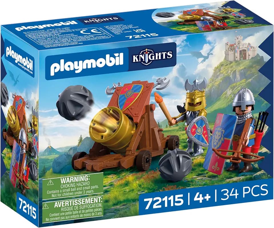 Playmobil | Knights | Lion Knights with Battle Cannon | Cannon with 2 Knights and Firing Function | Knights Toy for Children Aged 4+ | 72115