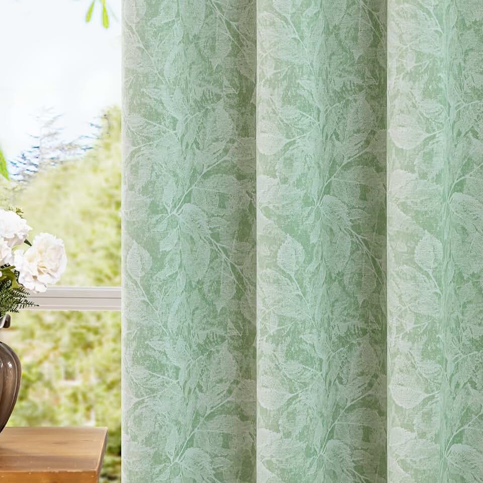 ChrisDowa 100% Sage Green Blackout Floral Curtains 72 Inches Long 2 Panels