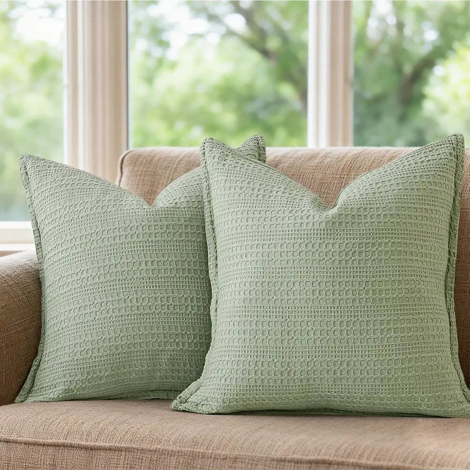 Cotton Sage Green Decor Throw Pillow Covers 18x18 Set of 2