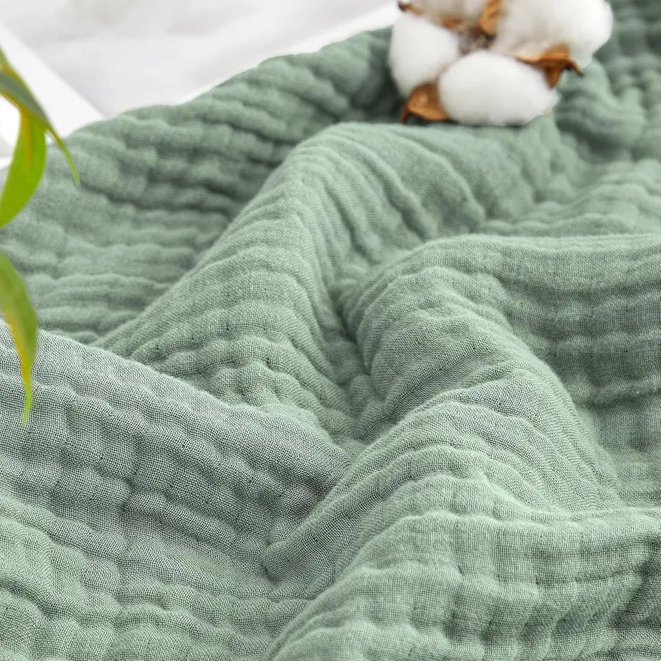 David's Home Cotton Muslin Blanket, Soft Cooling Summer, Twin, Sage Green