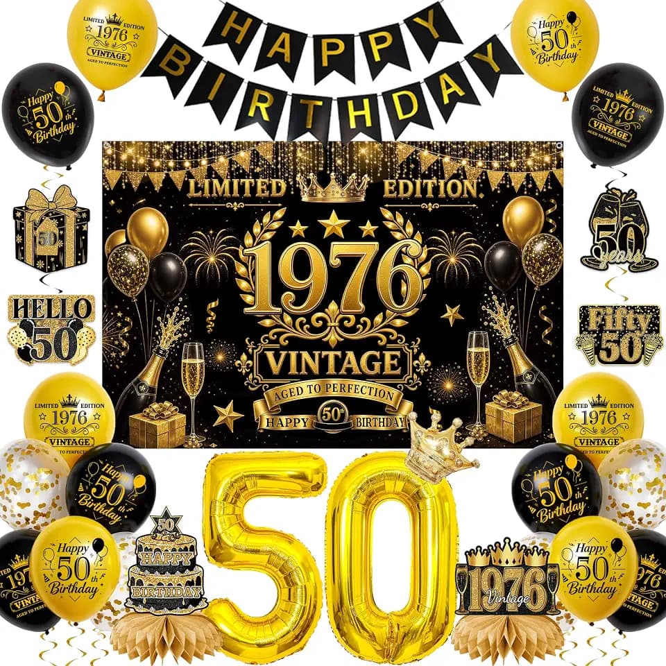 50 Geburtstagsdeko Schwarz Gold, Happy 50th Birthday Hintergrund Banner