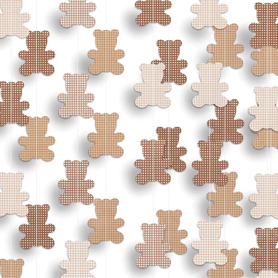 Moukeren 39ft Neutral Boho Gingham Bear Garland We Can Bearly Wait Teddy Bear Banner Beige Brown Baby Shower Hanging Cutout Garlands for Gender Reveal Birthday Wedding Party Decor Supplies