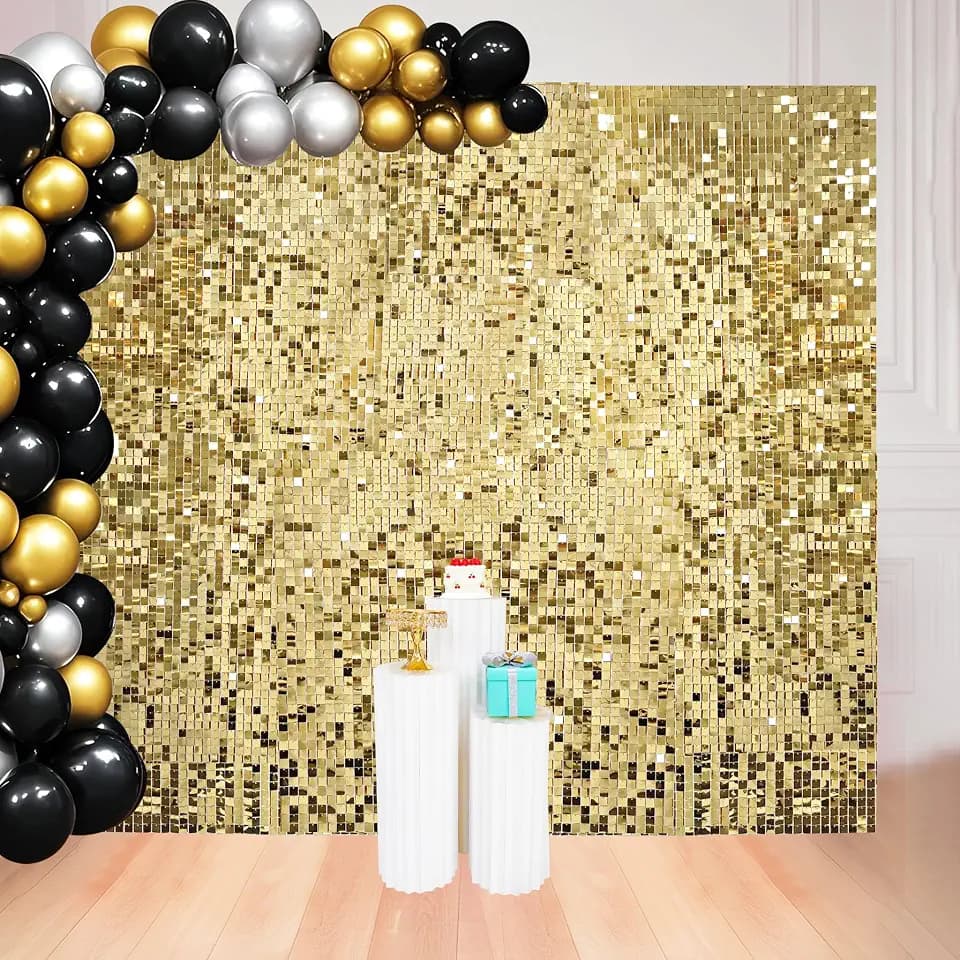 Ozikutech 8x8 FT Light Gold Shimmer Wall Backdrop for Party Decorations