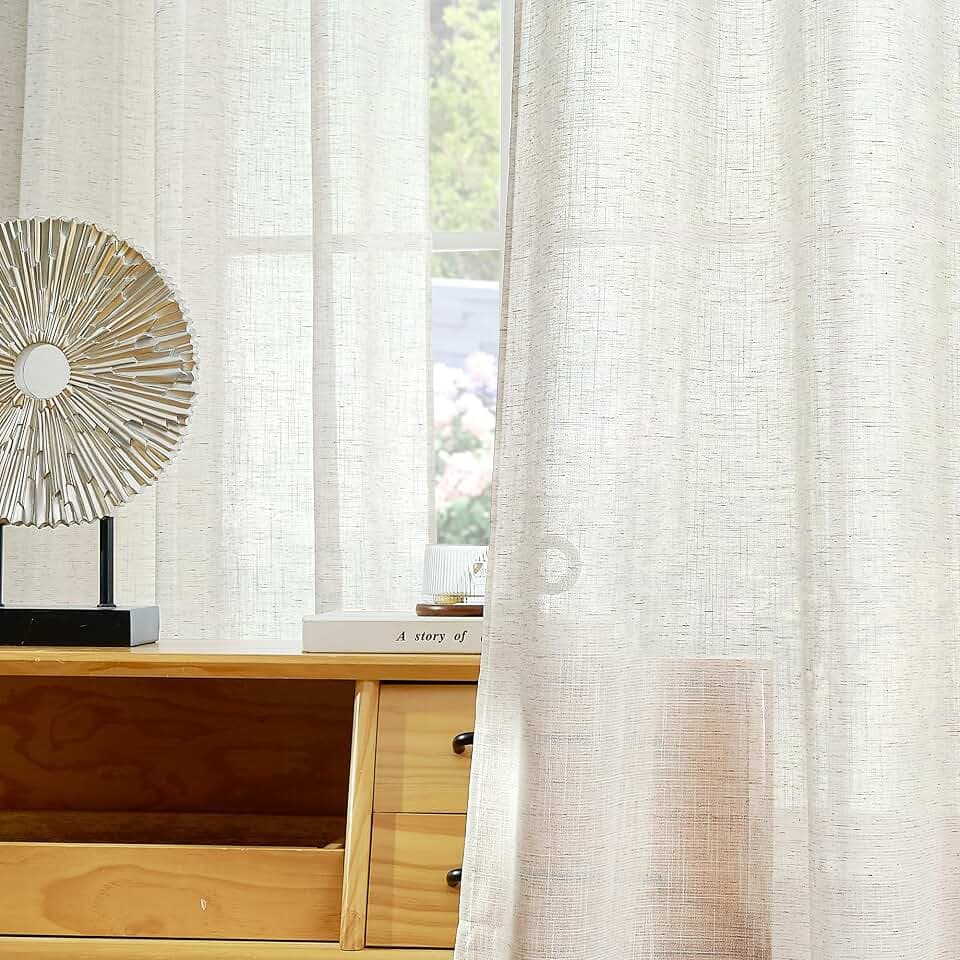 KGORGE Leinen Vorhang 260cm Lang Kräuselband Gardinen Halbtransparent