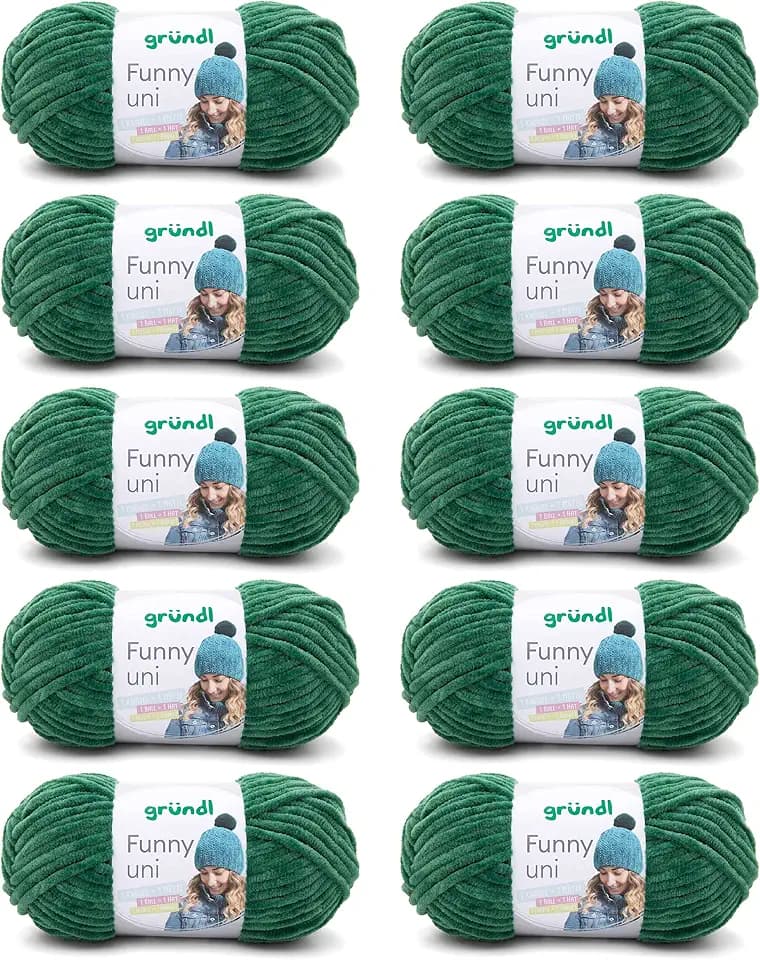 Gründl Wolle Funny uni Chenille Wolle 10 Knäuel 100 g, Dunkelgrün