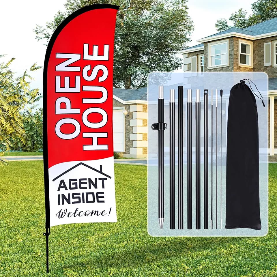 Buryeah 11ft Open House Flags Real Estate Flag Pole Kit Portable Bag, Red