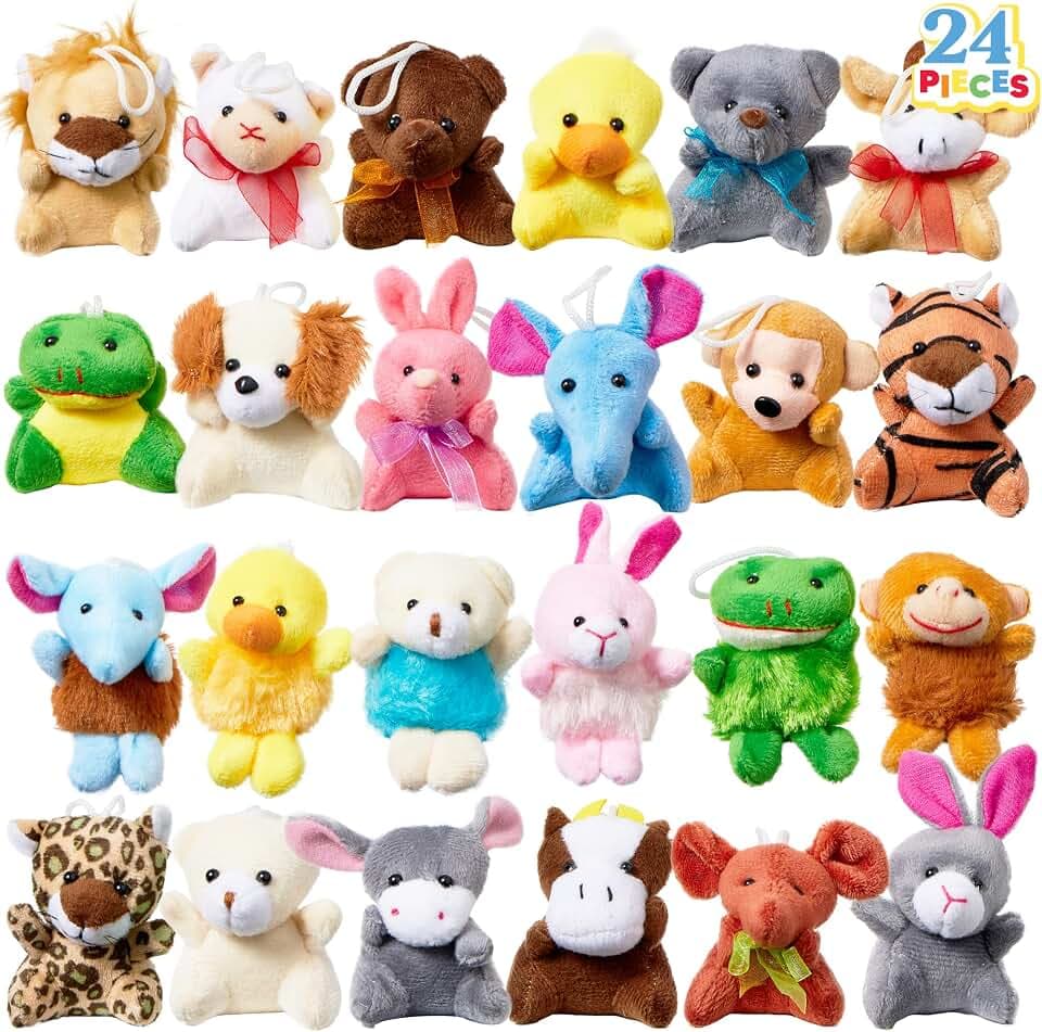 JOYIN 24 Pack Mini Animal Plush Toy Assortment (24 Units 2"-3"), Animals Keychain Decoration for Kids, Small Stuffed Animal Bulk for Kids, Carnival Prizes, School Gifts, Party Favor Goodie Bags