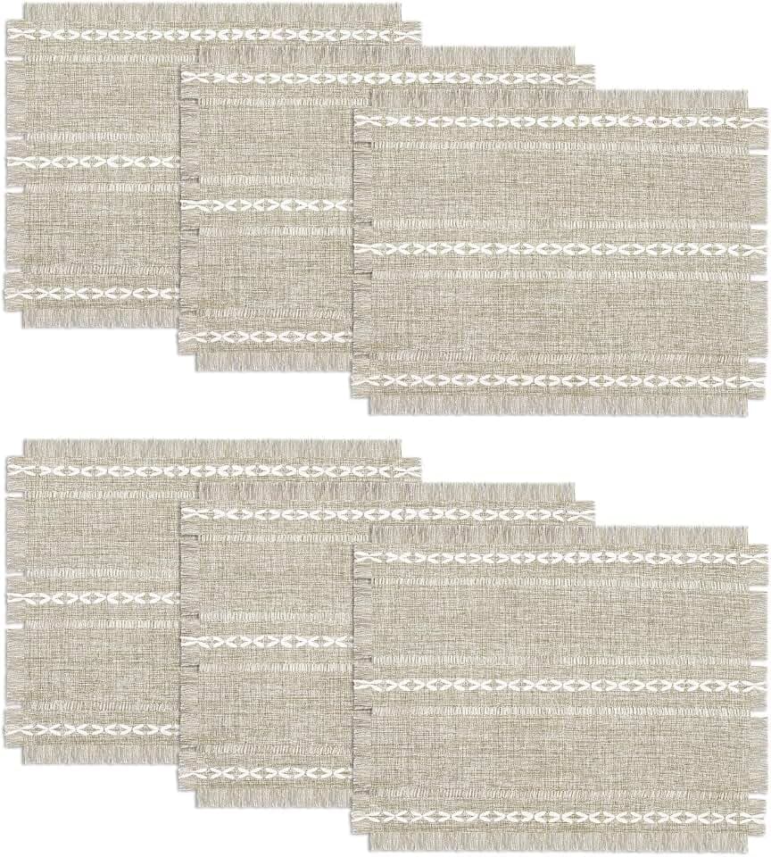 6er Set Platzsets Rechteckig 45x33cm, Baumwoll-Leinen Gewebte Platzdeckchen, Waschbar rutschfest für Boho Tischdeko & Japanische Küche Braun