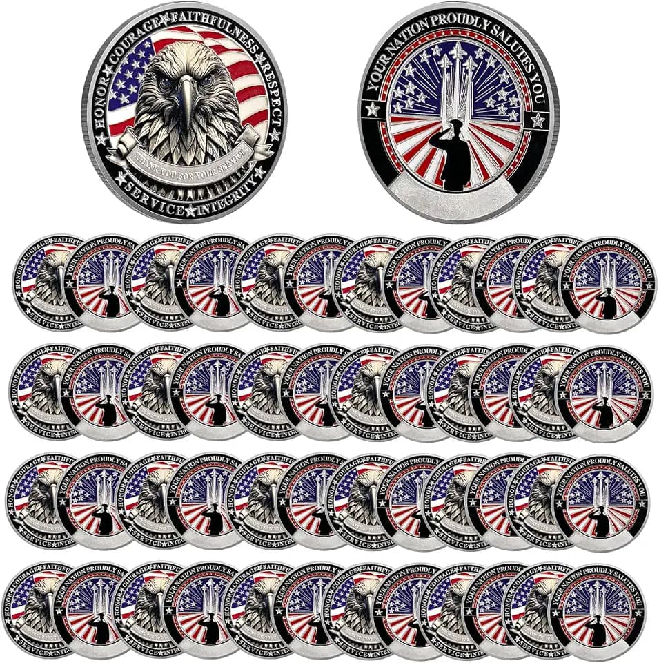 20 PCS AtSKnSK Challenge Coin Thank You for Your Service Coins for Veterans Appreciation Veteran's Day Gifts Bulk(Veteran Salute, Piece, 20)