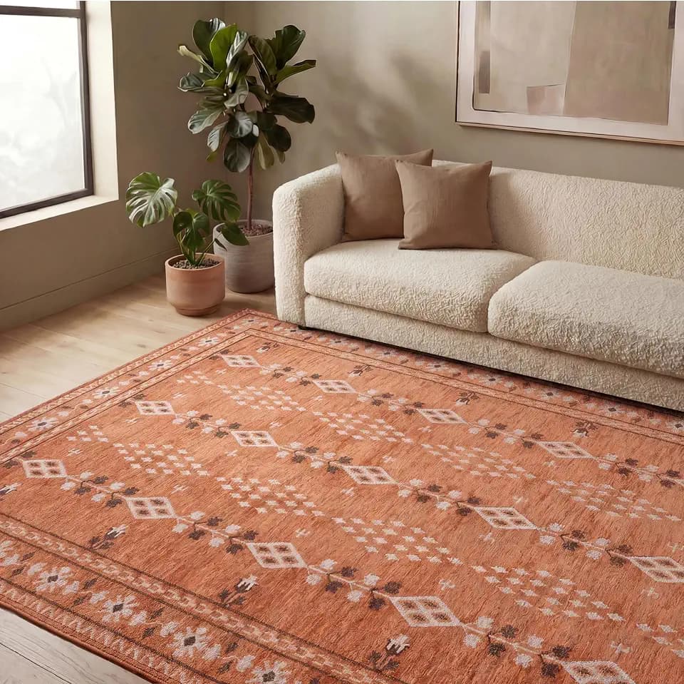 Revival Rugs Garland 4'x6' Washable Area Rug for Living Room - Peach