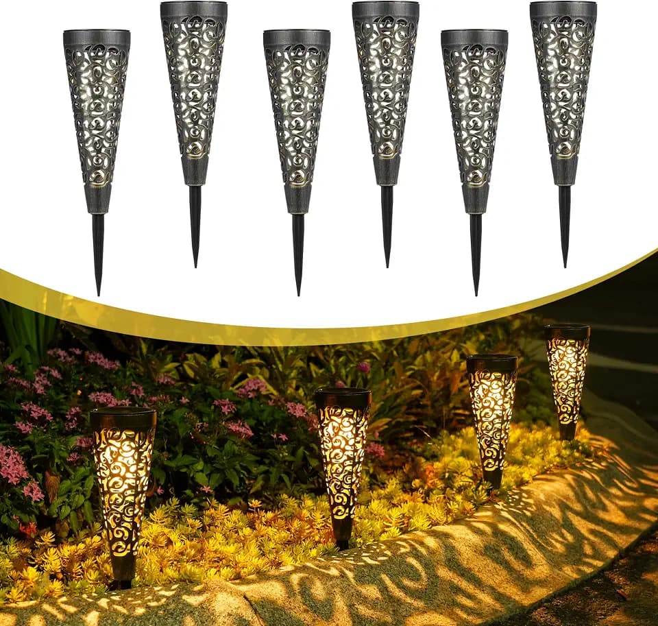 Bonsery Solarlampen für Außen Gartenstecker 6 Stück，IP65 Wetterfest Solarleuchten für Außen Vintage, 15LM Warmweiß LED Gartenbeleuchtung Solar Wegeleuchten Outdoor Gartendeko für Draußen Weg Terrasse