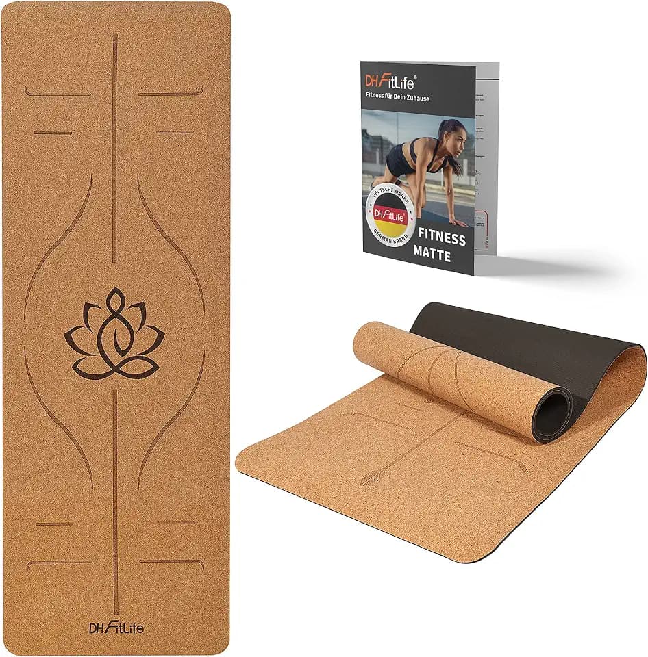 DH FitLife Yogamatte Kork 183 x 61 x 0,6 cm, dicke rutschfeste Yoga-Matte