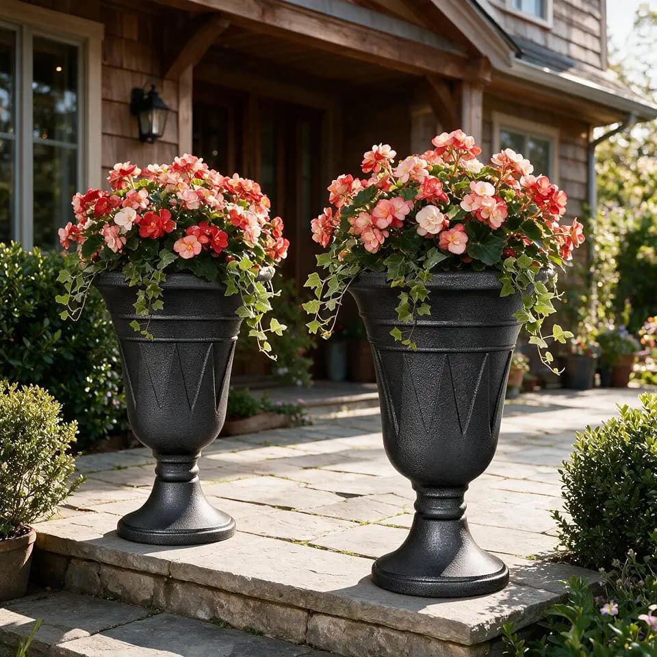 24" Tall Urn Planters for Outdoor Plants, Urns and Pedestal, Black