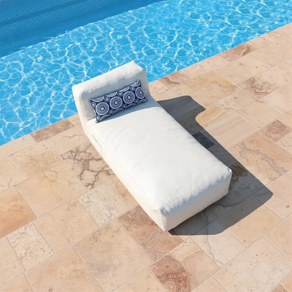 Outdoor Chaise Lounge Set of 1, Modern Ergonomic Patio & Pool Lounger with Lumbar Pillow, Soft High Resilience Foam, Water Repellent Bean Bag Style Chair for Outdoor Relaxing