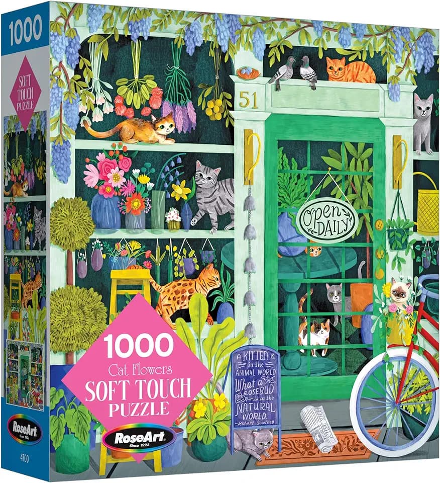 RoseArt - Soft Touch - Cat Flowers - 1000 Piece Jigsaw Puzzle for Adults