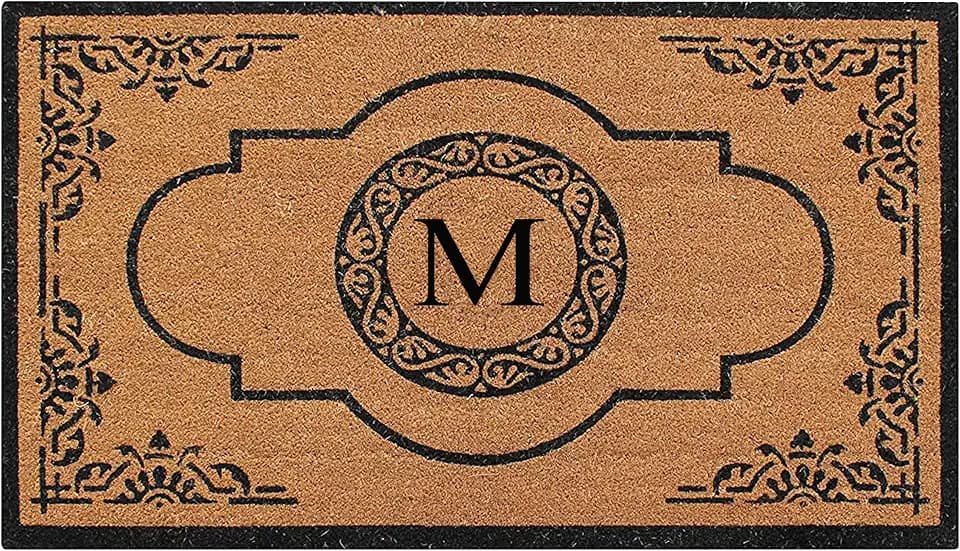 A1 Home Collections First Impression Hand Crafted Abrilina Entry Coir Monogrammed Double Doormat, 72" L x 36" W, X-Large