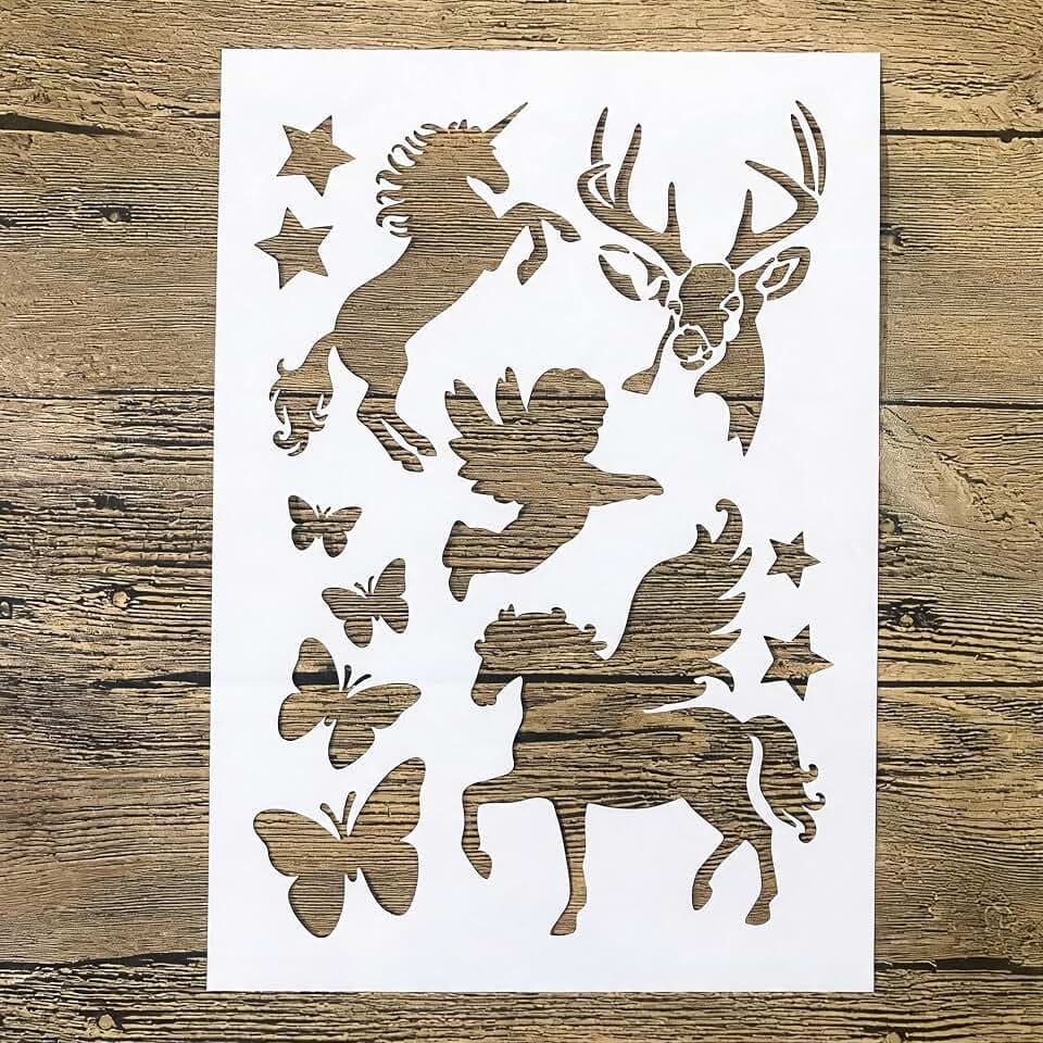 TIAMECH A4 Reusable Fantasy Unicorn Fairy Deer Stencil for Painting