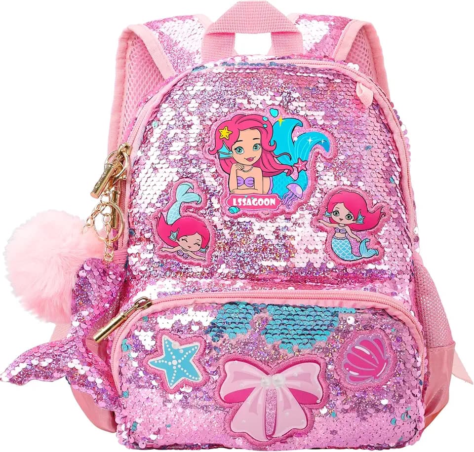 Mermaid Sparkly Sequin Backpack for little Girls Toddler,Cute Kids School Book Bag for Nursery Kindergarten Elementary,Back to School Easter Birthday Xmas Gifts for Girls