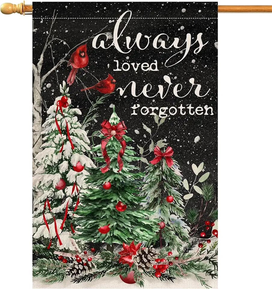 BLKWHT Christmas Trees House Flag 28 x 40 Vertical Double Sided Cardinal Bird Winter Holiday Outside Decorations Burlap Yard Flag BW721-40