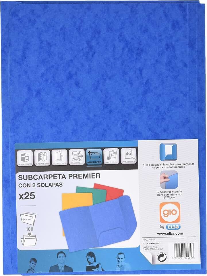 Ybarra 212203 - Pack 25-Einstellmappen, 2-Klappen, 275g, blau