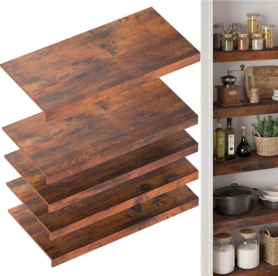 Wire Shelf Covers for Pantry, Premium Engineered Wood Shelf Covers for Wire Shelving, Wire Rack Covers for Closet, Laundry Room, Easy Assembly, Rustic Brown (4pcs, 24" W x 12" D), Pending Patent