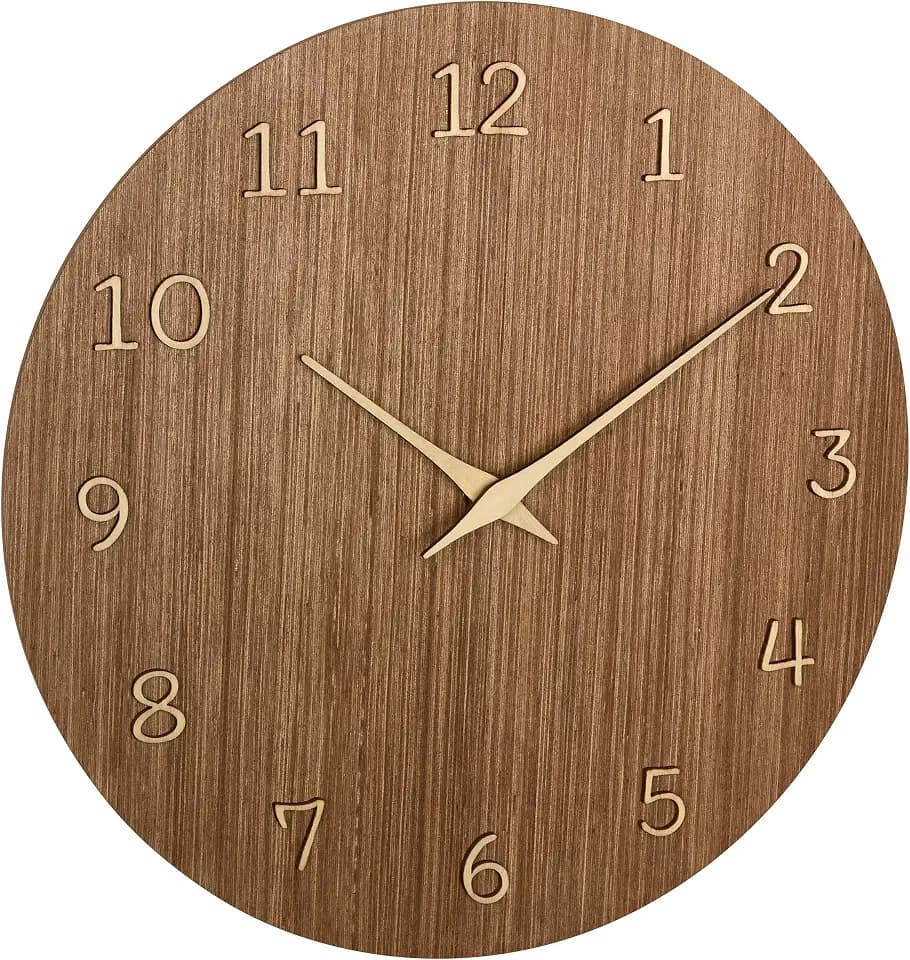TFA Dostmann Holz-Wanduhr analog, 60.3072.23, Quarzuhr, Deko-Accessoire für Zuhause, Moderne Wanduhr, hohe Genauigkeit, natürliches Wohnambiente, Lange Batterielaufzeit, Dunkles Holz
