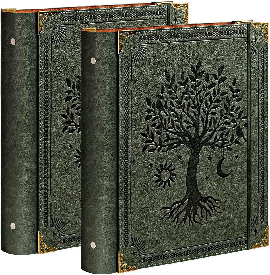 OVESMUSL 2 Pack PU Leather 3 Ring Binder, 2 Inch Green Tree