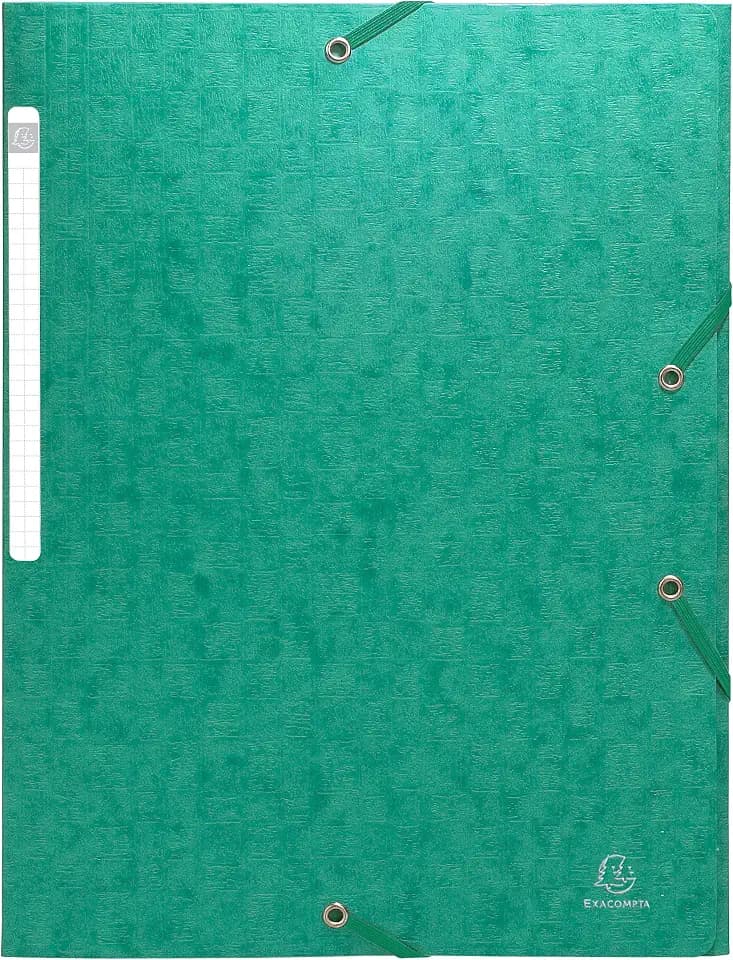 Exacompta 55753E 10er Pack Einschlagmappe Scotten aus Colorspan-Karton DIN A4 mit 2 Gummizügen und 3 Klappen und Beschriftungsetikett grün Sammelmappe Dokumentenmappe