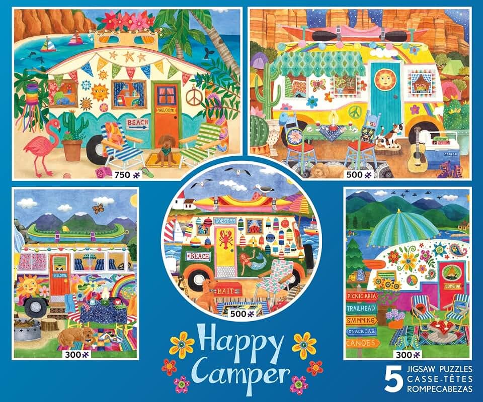 Ceaco - Happy Camper - 5 Pack, 300-750 Piece Jigsaw Puzzles for Adults