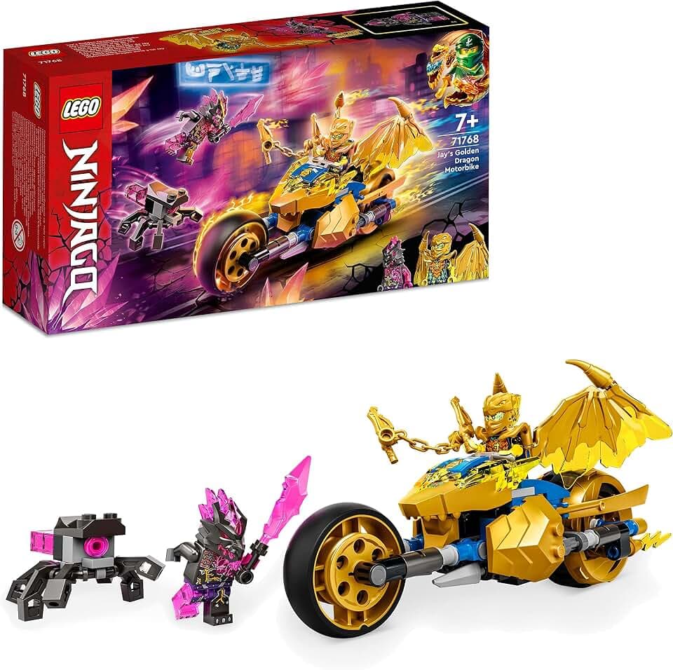LEGO 71768 NINJAGO Jays Golddrachen-Motorrad, Set mit Jay-Minifigur und Drachen- und Schlangen-Figuren, Spielzeug für Kinder ab 7 Jahre