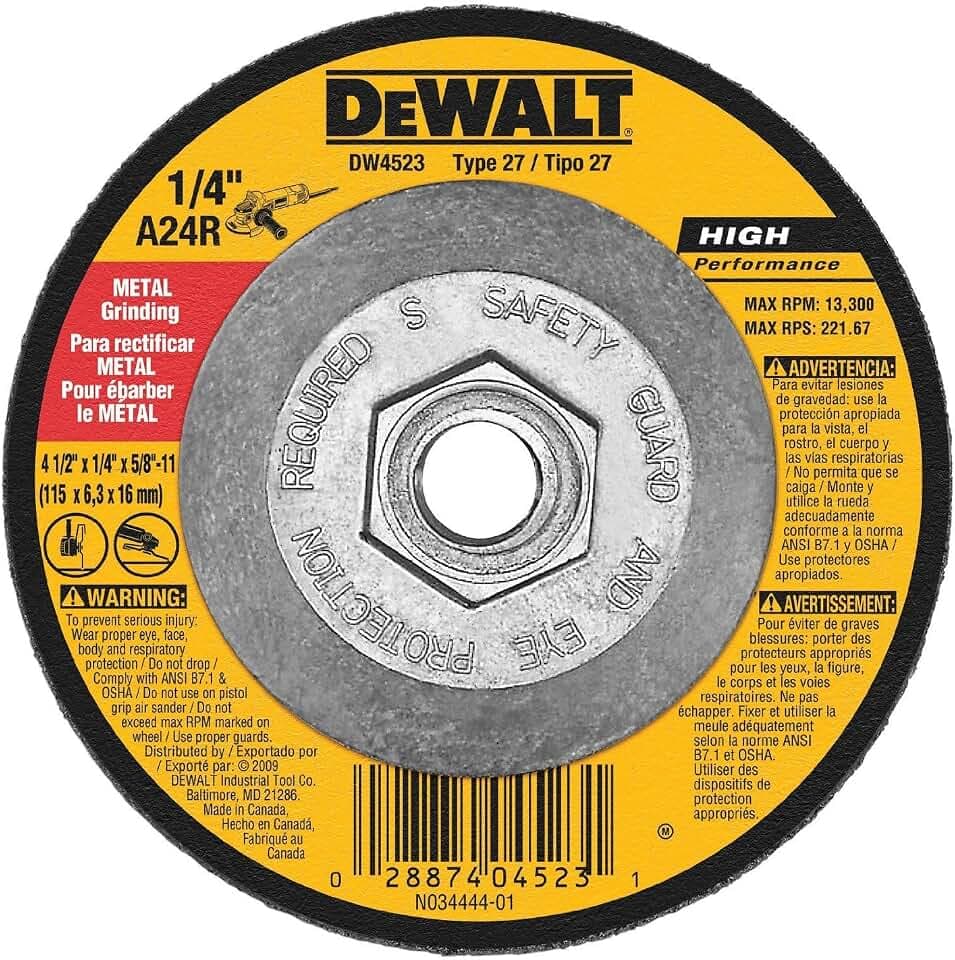 Dewalt DW4523 10 Pack 4-1/2-Inch by 1/4-Inch by 5/8-Inch General Purpose Metal Grinding Wheel