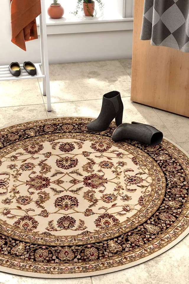 Well Woven Barclay Collection Sarouk Ivory 5 ft Round Rug - for Living Room, Bedroom, and Dining Room
