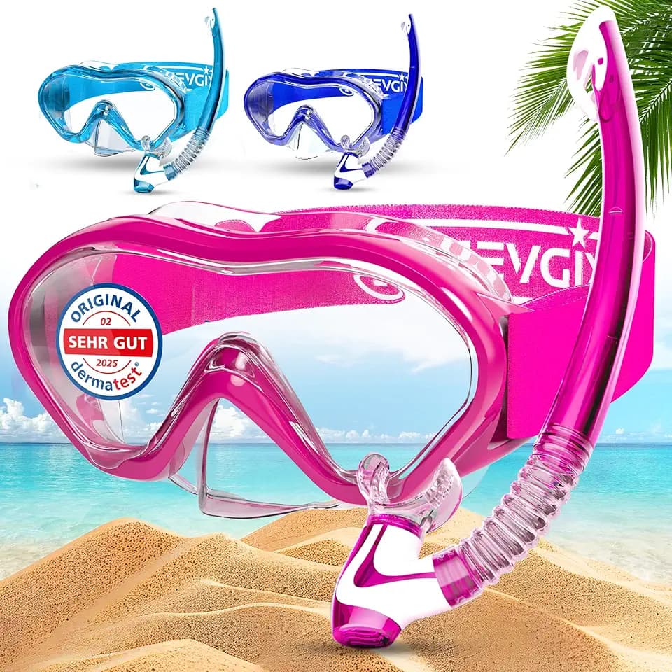 KIDVERSE Taucherbrille Kinder mit Schnorchel ab 5 Jahre - Dermatest geprüfte Taucherbrille mit Schnorchel & Nase - Schnorchelset Kinder Stoffband oder Silikonband
