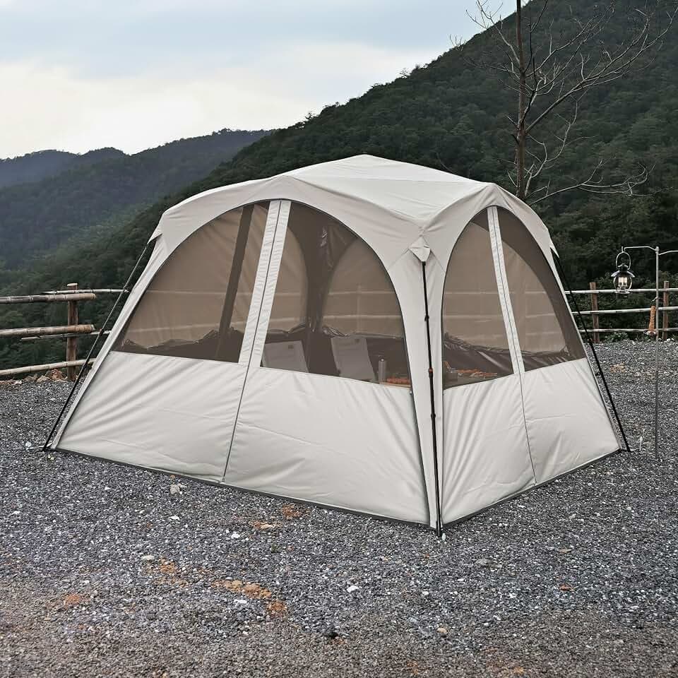 Camping Pavillon 3×3m Kuppelzelt mit 4 or 2×2-in-1 Seitenteilen Wasserdicht Sonnenschutz und Moskitonetz mit Titan-Blackout Beschichtung Camping & Strand & Gartenzelt Pop Up Zelt Aufbau