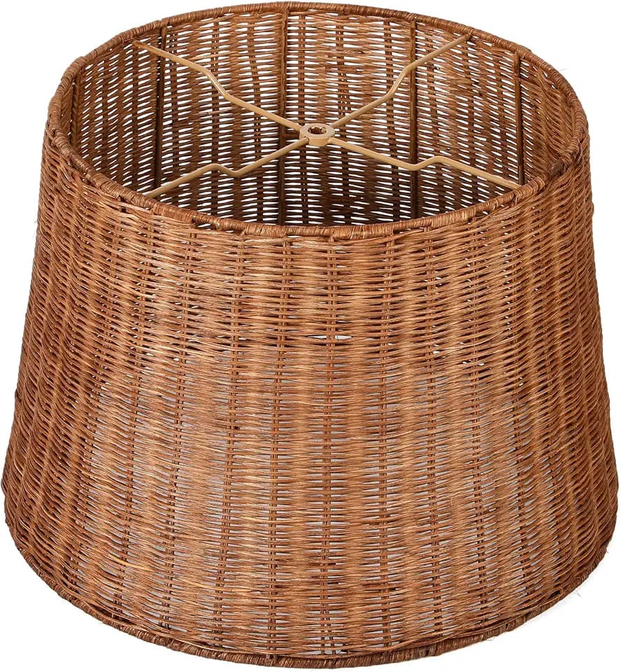1 Pack Natural Rattan Spider Boho Lamp Shade Handwoven Indonesian Rattan, Large Wicker Woven Lampshade for Table & Floor, Boho Decor (13" Top × 16" Bottom × 11" Slant,Frustum Shape)