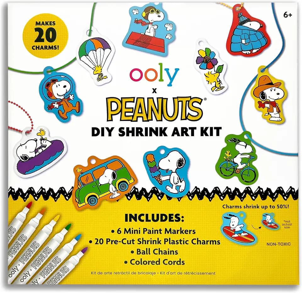 Ooly DIY Shrink Art Charms Kit, 34 Pc - Peanuts Officially Licensed