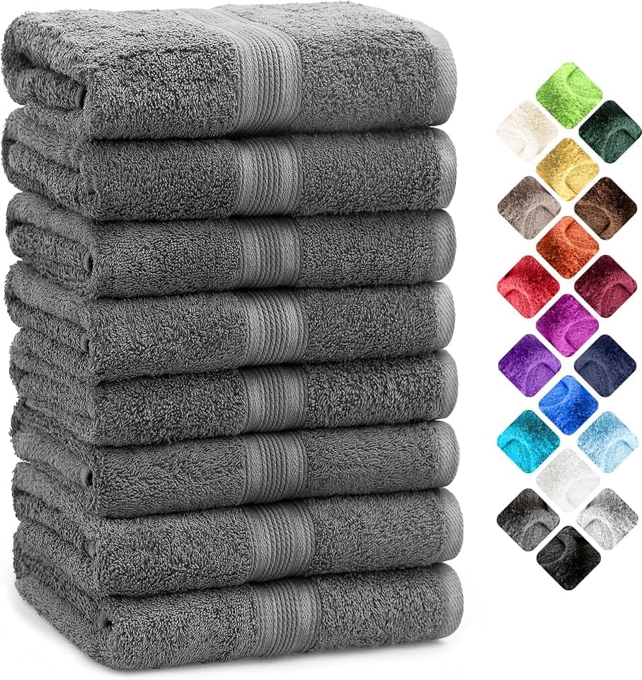 NatureMark 8 Handtücher Set - 100% Baumwolle - Saugfähige und langlebige Handtücher, Größe 50×100 cm, Anthrazit Grau