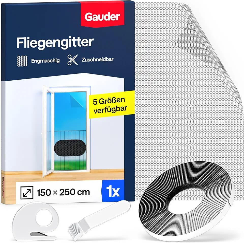 GAUDER Fliegengitter Fenster, Insektenschutz ohne Bohren (150x250cm)