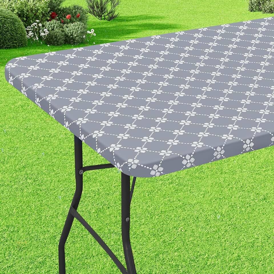 misaya Rectangle Vinyl Table Cloth, Elastic Fitted Tablecloth with Flannel Backing, Waterproof Plastic Table Cover Fits Folding Tables for Picnic, Camping, Indoor and Outdoor (Grey, 36" x 60")