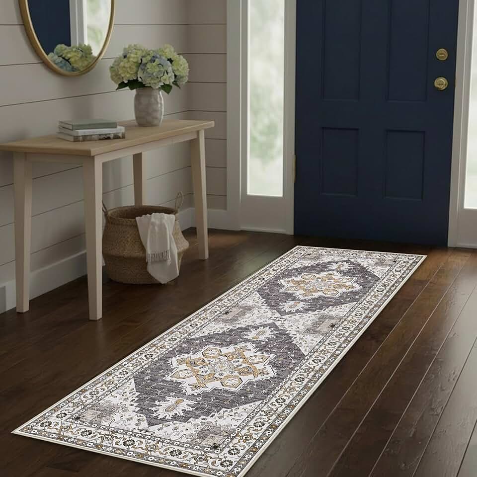 Laura Ashley Taupe Florence Medallion Machine Washable & Slip Resistant 2'2" x 6' Runner Rug