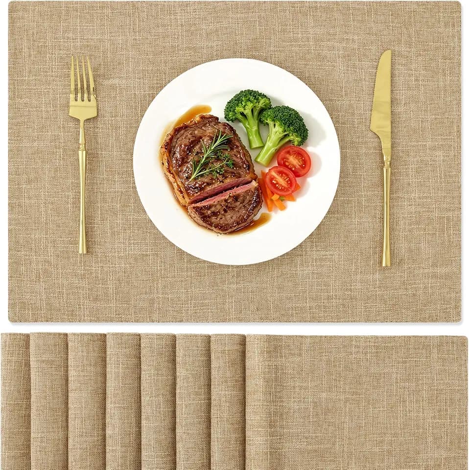 homing Faux Cotton Linen Placemats Set of 8, Cloth Dining Table Mats