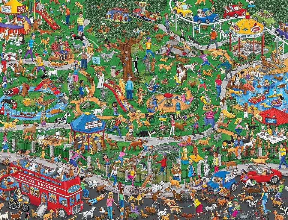 Springbok - The Dog Park - 500 Piece Jigsaw Puzzle- Cartoon Illustration of Dog Park by Steven Skelton