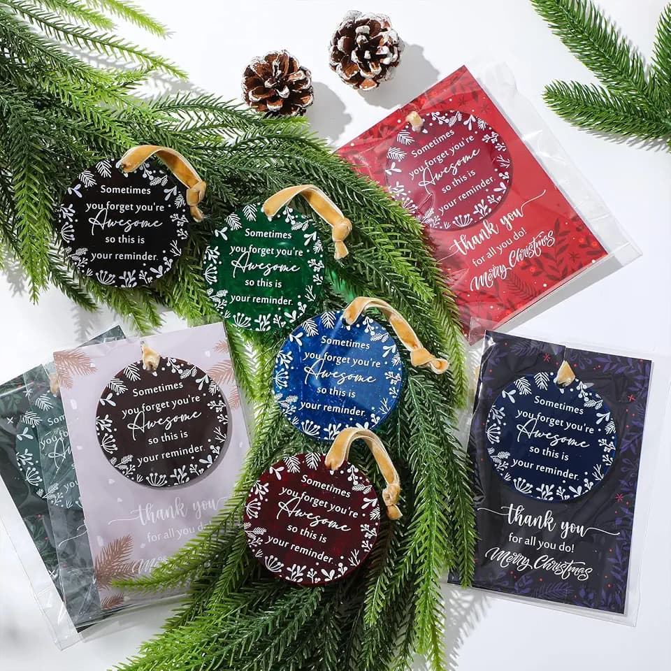Barydat 48 Christmas Thank You Ornaments Bulk, Blue, Green, Khaki, Red