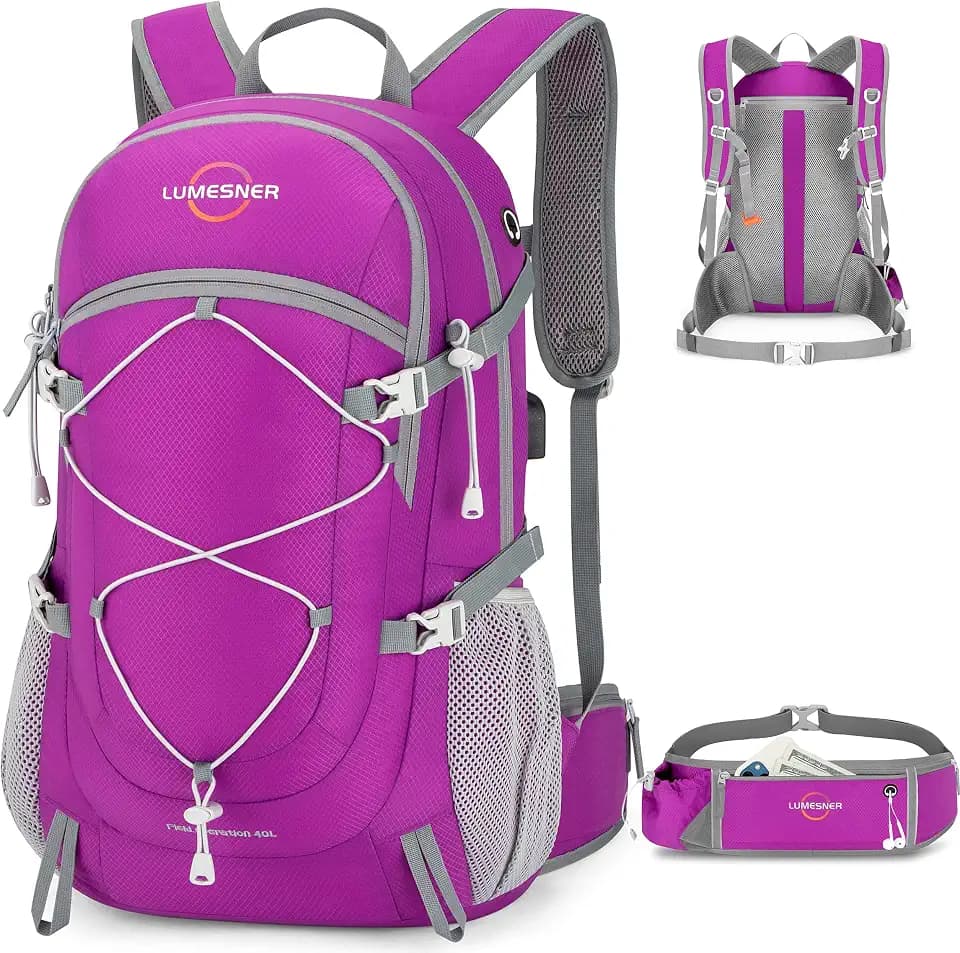 Lumesner 40 l leichter verstaubarer faltbarer Rucksack, Reisen, Camping, Wandern, Outdoor, Sport, Tagesrucksack für Damen und Herren