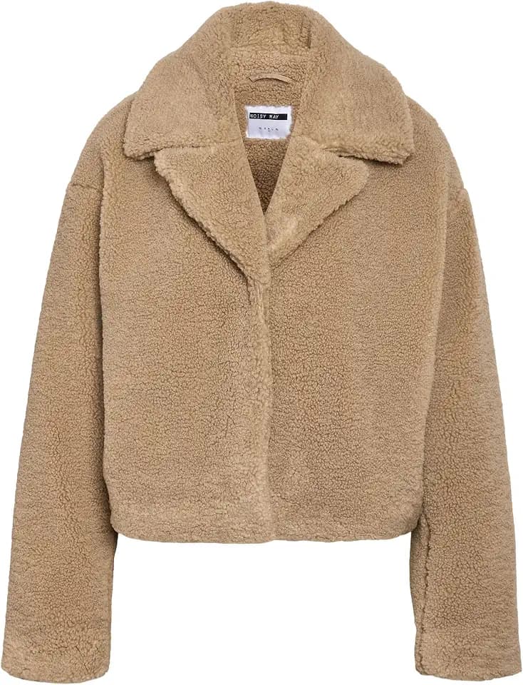 NOISY MAY Damen Übergangsjacke mit Teddyfell-Optik und Reverskragen