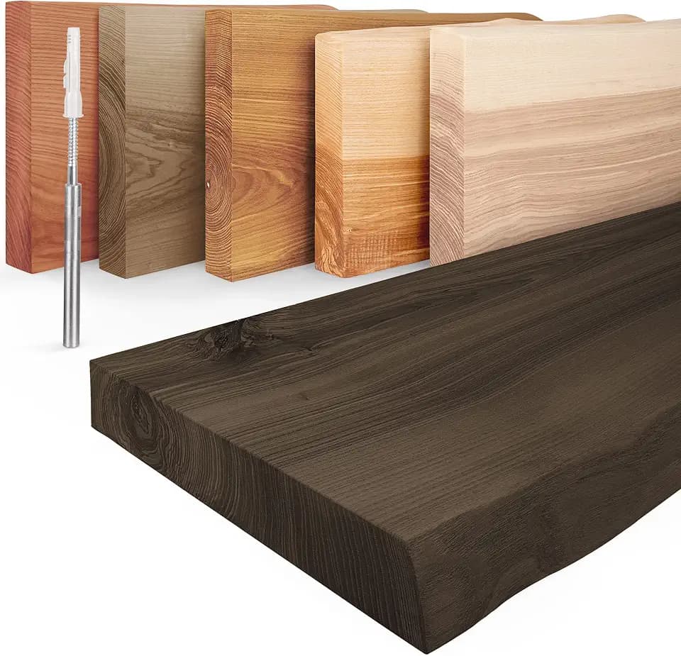 LAMO Manufaktur Schweberegal Holz mit unsichtbarer Befestigung | Wand Regal 40 cm breit für Badezimmer, Flur, Küche | Farbe: Schwarz, Kante: natürlich | Massivholz, modernes Design, Schwebende Optik