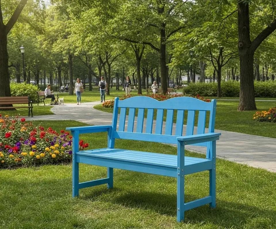 GarveeLife 2-Person Poly Lumber Garden Bench, Slatted Patio Loveseat, Weather-Resistant Outdoor Seating for Yard, Garden, Porch, Park or Backyard, Blue