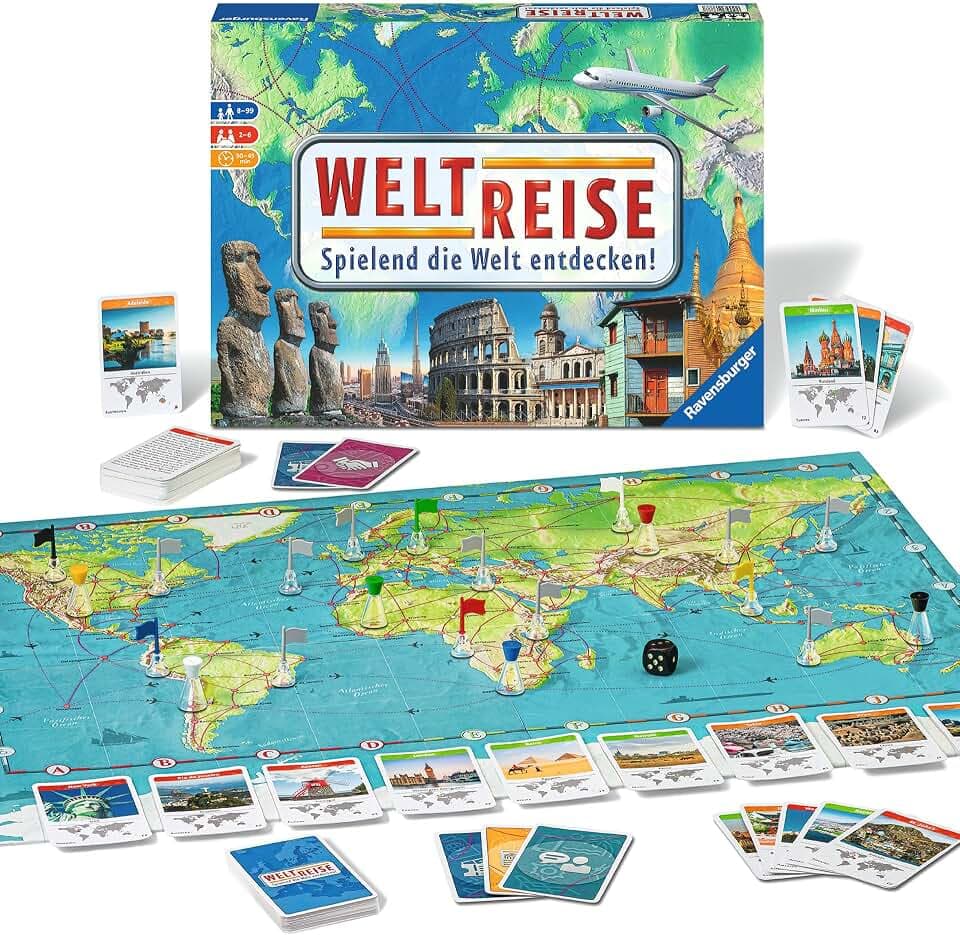 Ravensburger Familienspiel 26888 - Weltreise - Familienklassiker ab 8 Jahren - Gesellschaftsspiel, Reise einmal um die Welt, Brettspiel für bis zu 6 Spieler - über 170 Städte