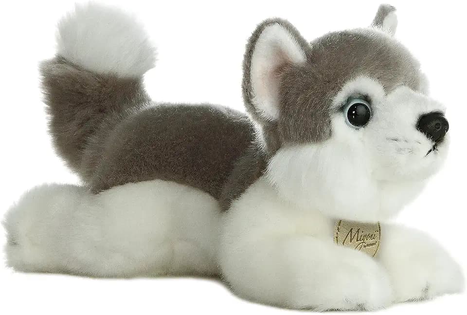 Aurora® Realistic Miyoni® Husky Stuffed Animal - Lifelike Details Make a Cherished Companion - Perfect for Decorating Bedrooms or Classrooms - Gray 8 Inches